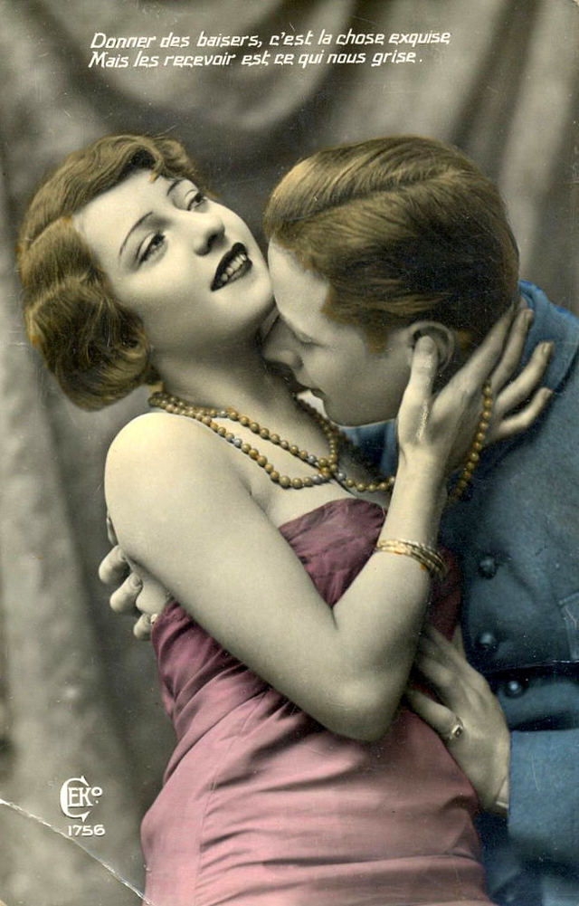 French Postcard Show How To Kiss Romantically From the 1920s vintage