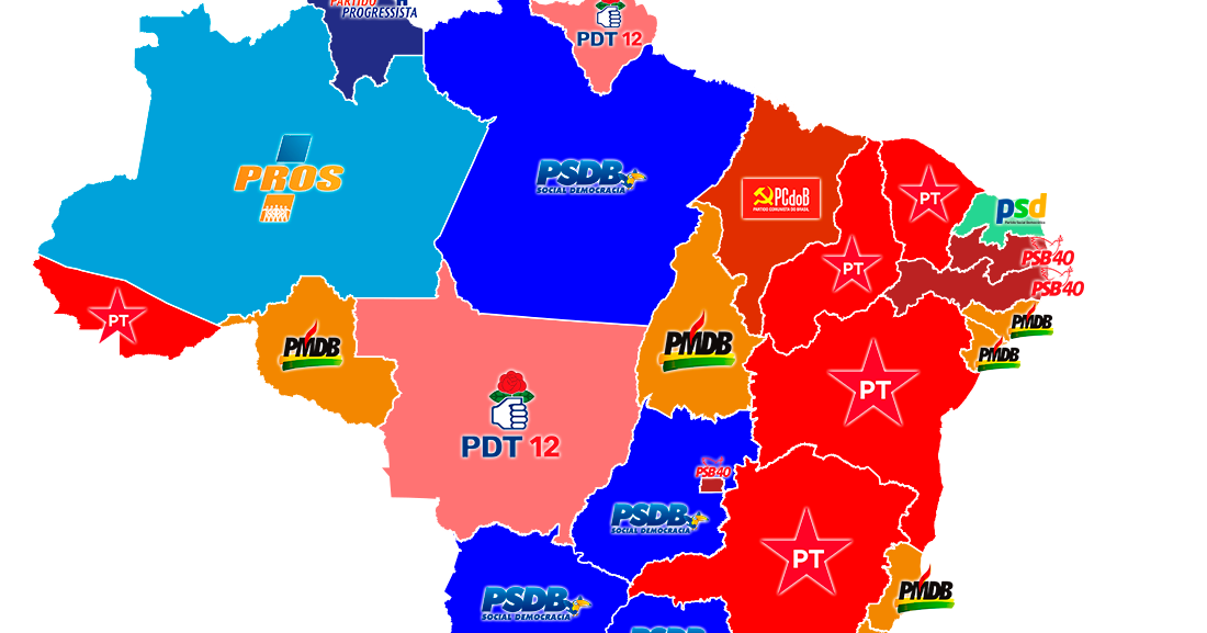 Partidos do Brasil Mapa de distribuição partidária das eleições para governos estaduais de 2014 Partidos do Brasil Mapa de distribuição partidária das eleições para governos estaduais de 2014