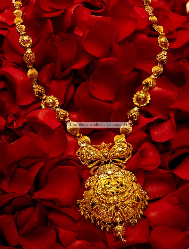 Gold Lakshmi Pendent Long Necklace ~ Latest Indian Clothing And Jewellery Designs