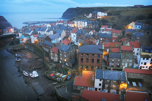 Staithes at dusk, a unique and quaint little fishing village on the North Yorkshire Coast