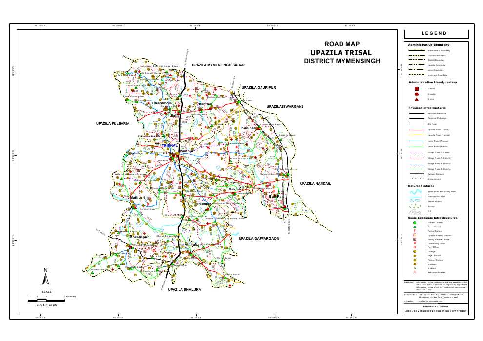 Trishal Upazila Road Map Mymensingh District Bangladesh