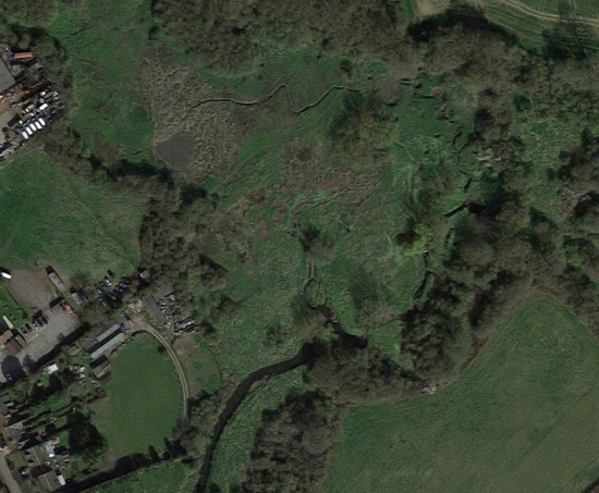 Screen grab from Google maps of an aerial view of the Water End swallow holes