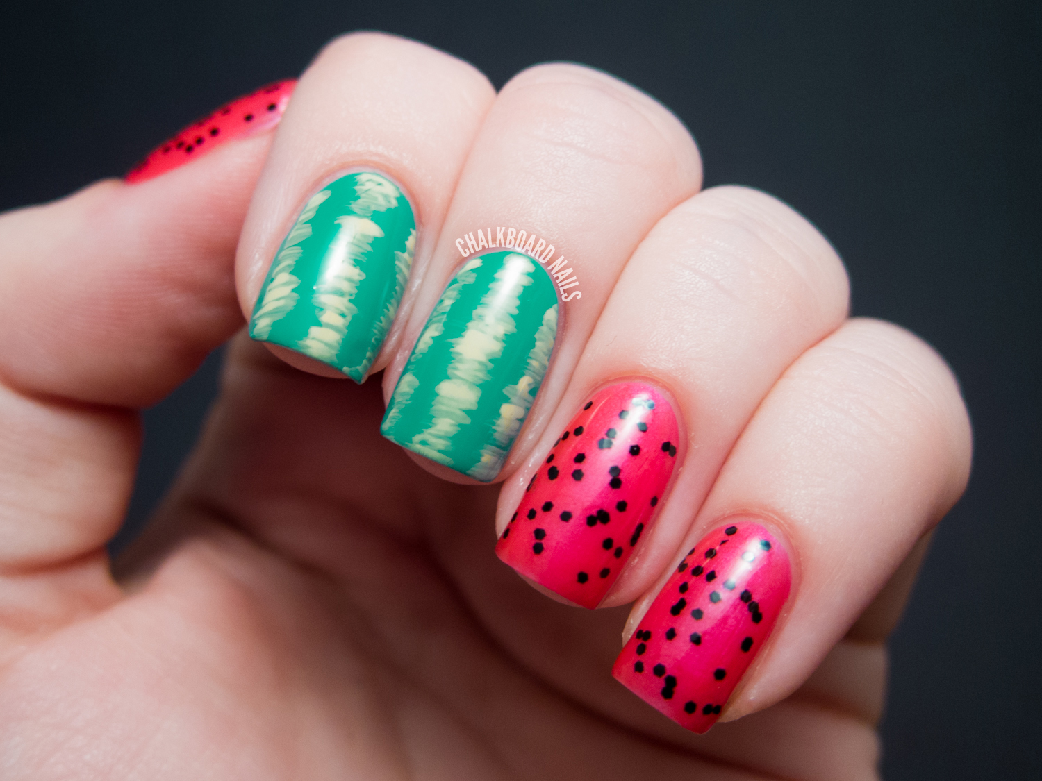 Watermelon Nail Designs with Glitter - wide 6