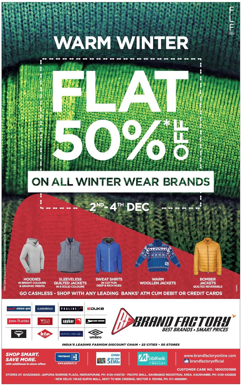 Flat 50 off on all winter wear brands December 2016 year end sale