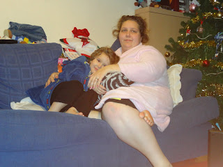 Big Boy and Mummy cuddling on the sofa