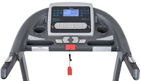 Sunny SF-T7604's console, with large 4.5" x 2.5" LCD screen, displays time, speed, distance, calories and pulse. Quick Keys for speed. Handrail controls and pulse grip heart rate sensors.