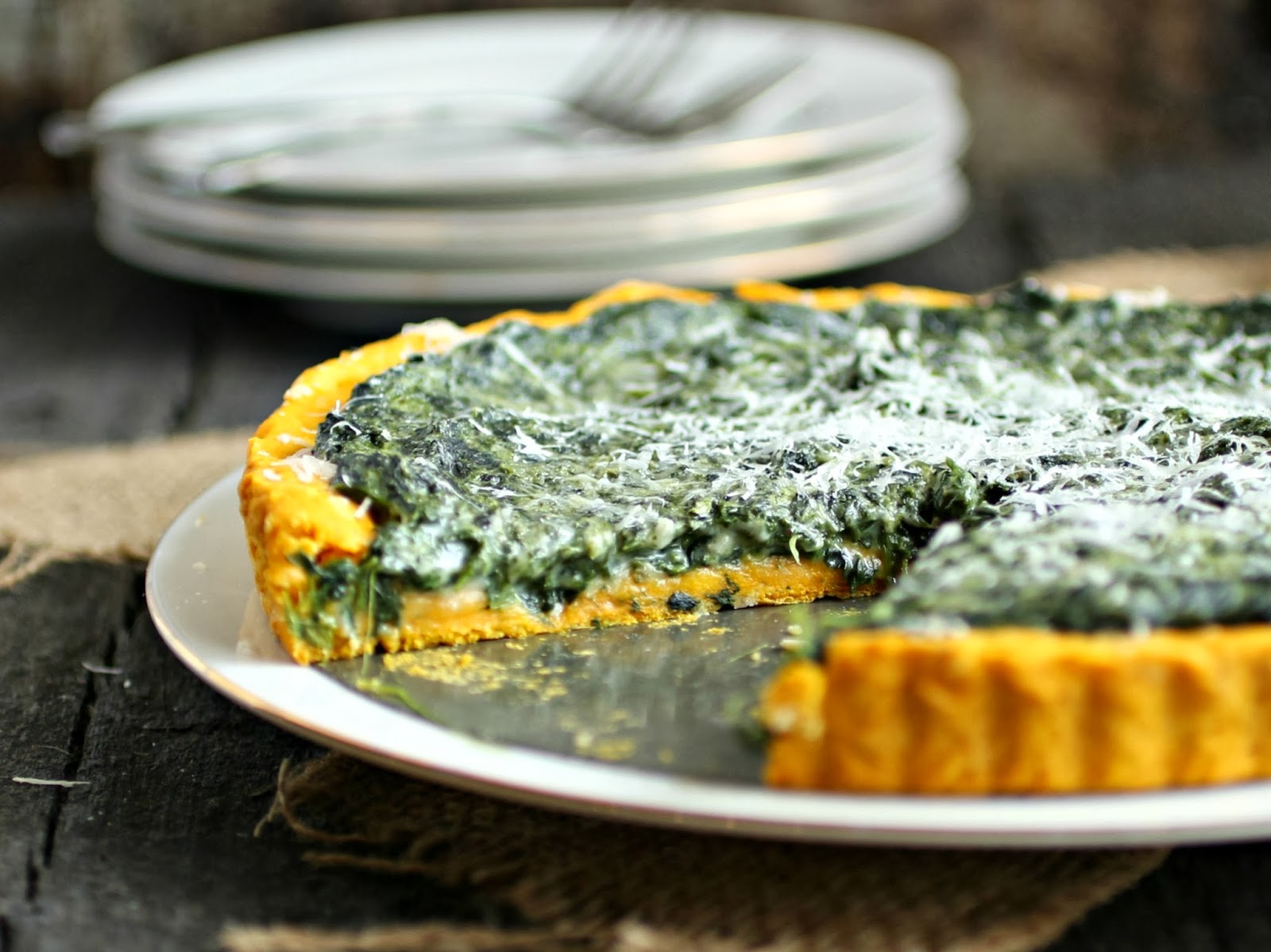 Hungry Couple Skinny Spinach Tart with a Squash Crust