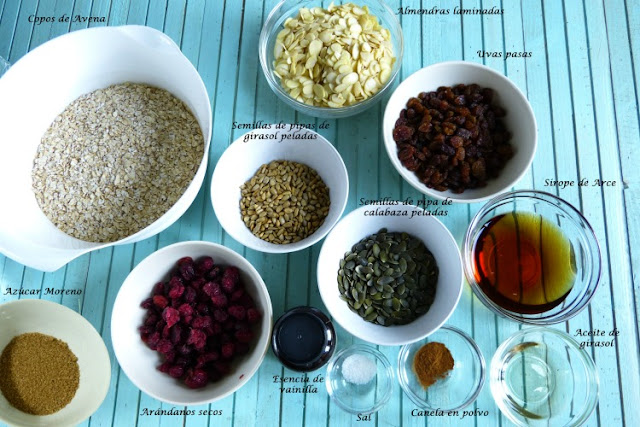 Ingredientes para elaborar granola casera
