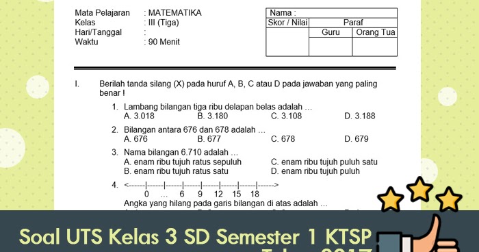 Soal UTS KTSP Kelas 3 Semester 1 Soal UTS KTSP Kelas 3 Semester 1