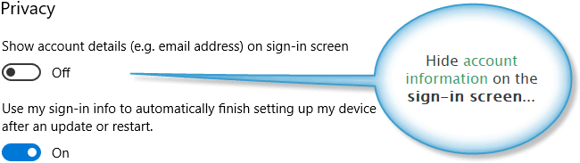 Sign-in screen privacy settings for Windows 10