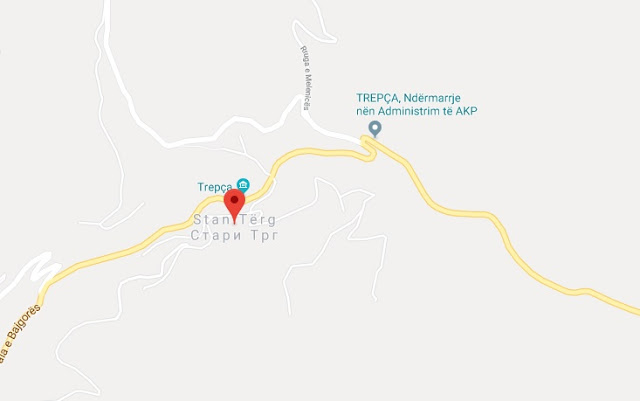 Rahovec's new reserves of gold with up to 7.97 grams per ton of raw minerals according to a Serbian party Stan Tërg map - google maps screenshot