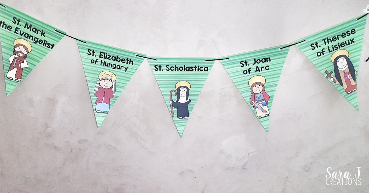 Catholic Saint Banners are a great way for kids to learn about the Saints while having cute classroom decor to display in your classroom or church.