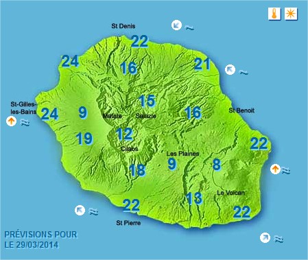 Prévisions météo Réunion pour le Samedi 29/03/14
