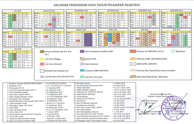 Kalender Pendidikan 2018/2019 Aceh Kalender Pendidikan Aceh 2018/2019
