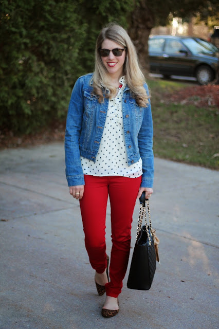 I do deClaire: Red Jeans and Polka Dot Top
