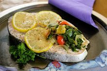 Steamed Salmon Steaks with Lemon and Swiss Chard