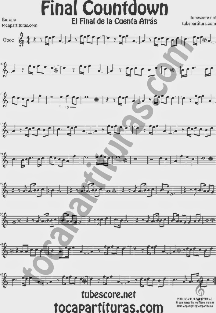  The Final Countdown Partitura de Oboe Sheet Music for Oboe Music Score