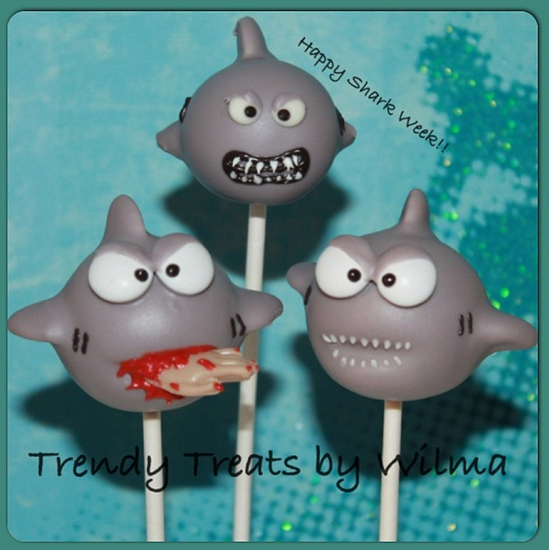 Watch our during Shark Week! These Shark Cake Pops from Trendy Treats by Wilma are amazing!