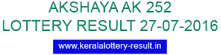 Akshaya AK 252 lottery result today 27-7-2016 Akshaya AK 252 Lottery Result, Kerala Akshaya Lottery Result 27-7-2016, Today's Lottery Result, Akshaya Lottery AK 252 results, 27 July 2016 Akshaya Lottery