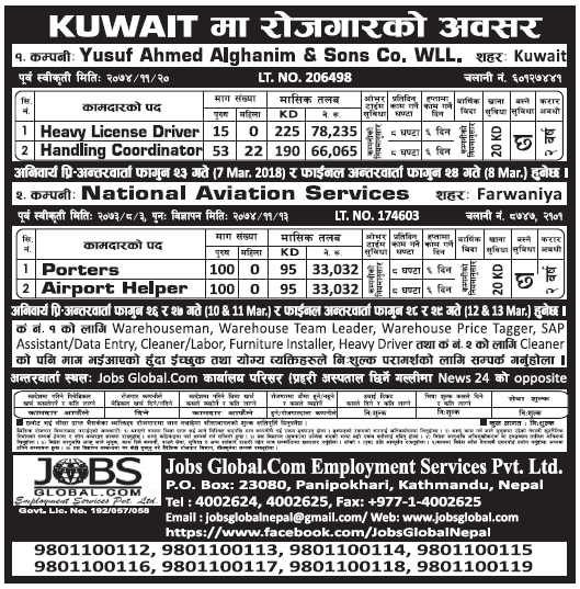 Jobs in Kuwait for Nepali, Salary Rs 78,235