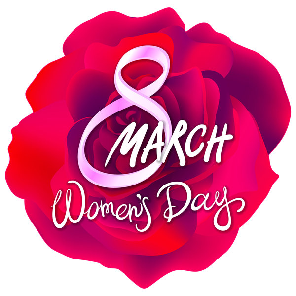 woman day 8 march women's day with rose background free vector