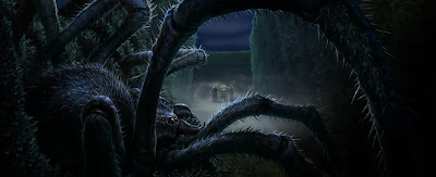 Il labirinto (Momento 1) - l'Acromantula, sullo sfondo Harry, Cedric e la Coppa Tre Maghi