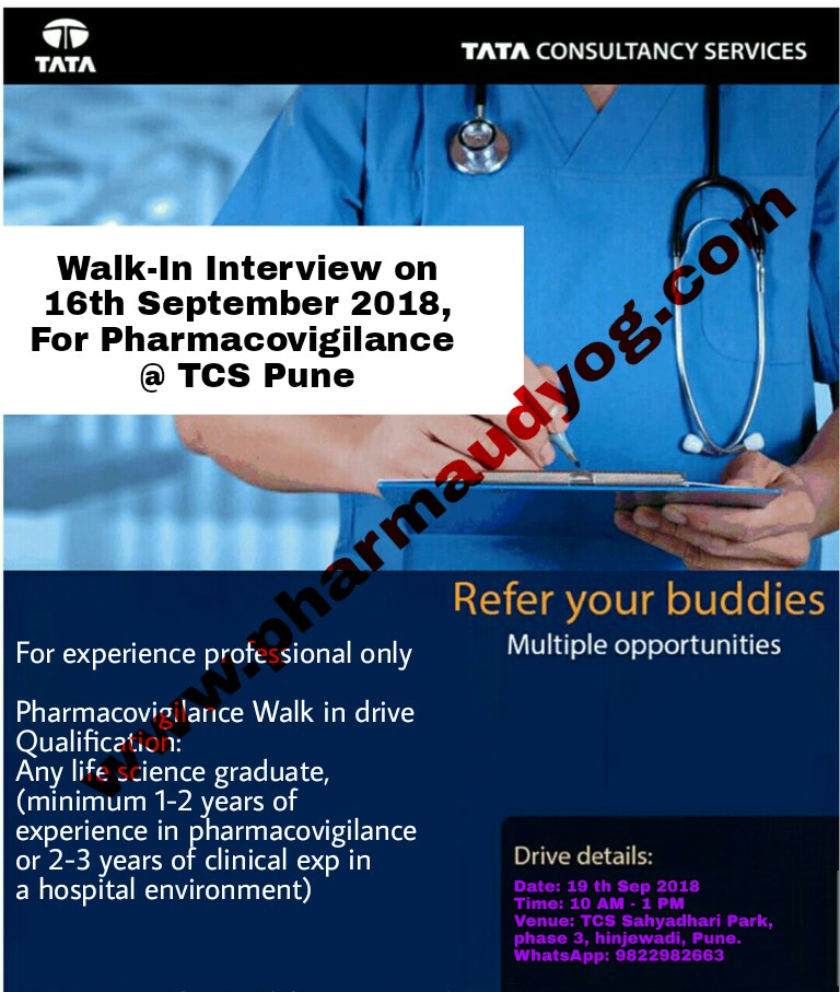TCS (Life Science Domain) WalkIn Interview for Pharmacovigilance