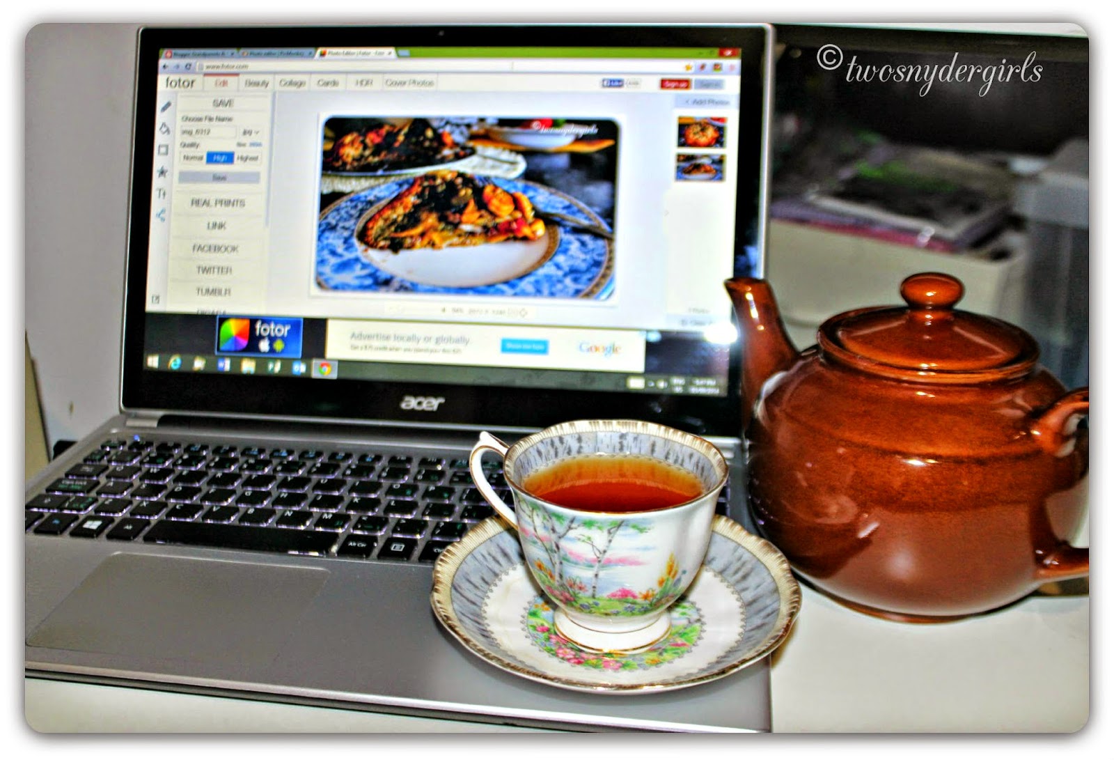 Computer and cup of tea
