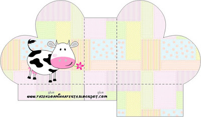 Cow and Patchwork Free Printable Boxes. Cow and Patchwork Heart Shaped Open Box.