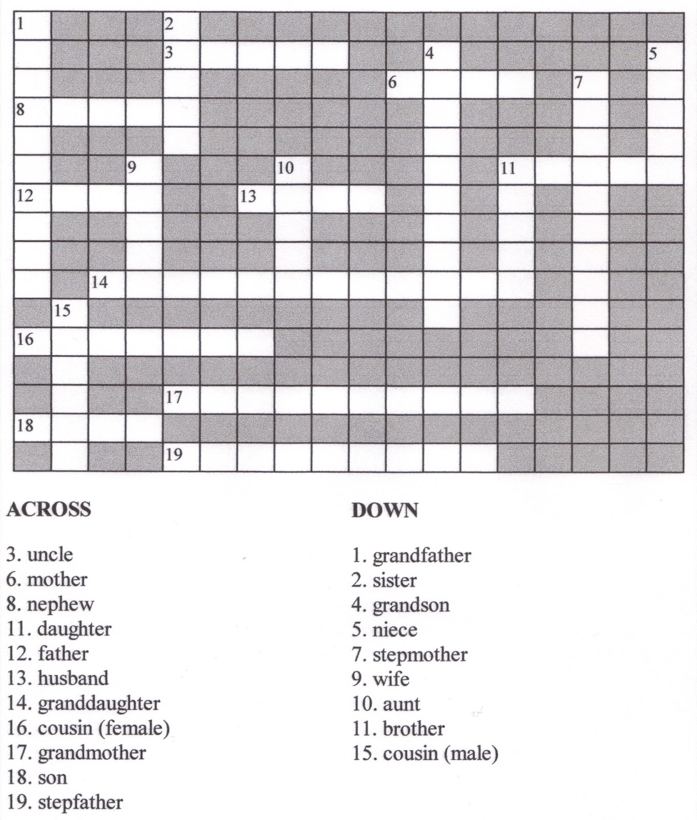 Hello, world language students and families!: La Famille crossword puzzle