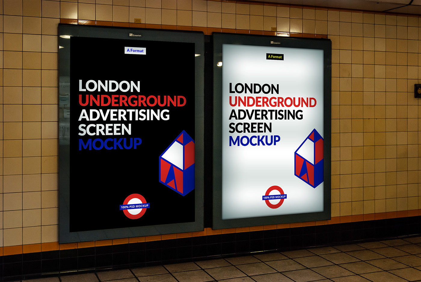 Underground Advertising Screen Mock-Up Free Wall Screen Mockup, poster screen mock