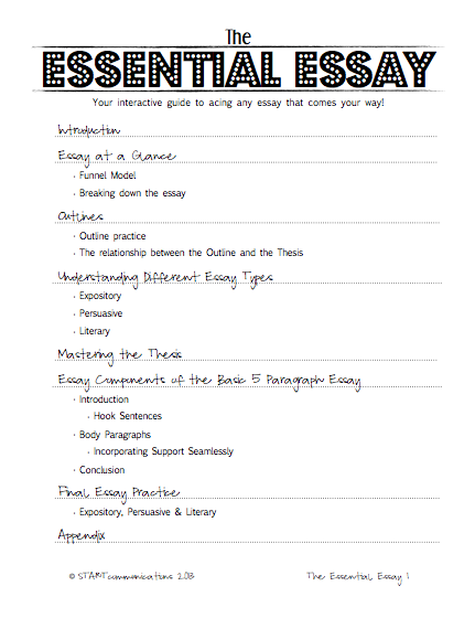 Essay table of contents