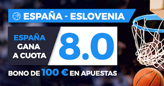 Paston Megacuota 8 Eurobasket: España vs Eslovenia +100 euros 14 septiembre Paston Megacuota 8 Eurobasket: España vs Eslovenia +100 euros 14 septiembre