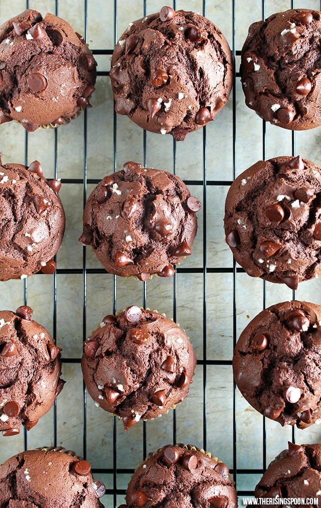 Double Dark Chocolate Chip Muffins with Sea Salt The Rising Spoon