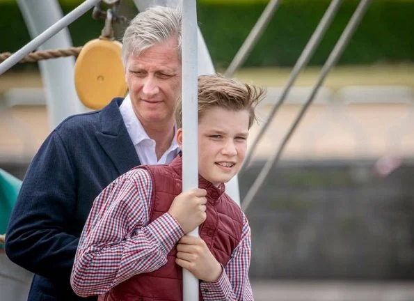 King Philippe, Queen Mathilde, Crown Princess Elisabeth, Princess Eleonore, Prince Emmanuel and Prince Gabriel visited the Mercator sailing ship