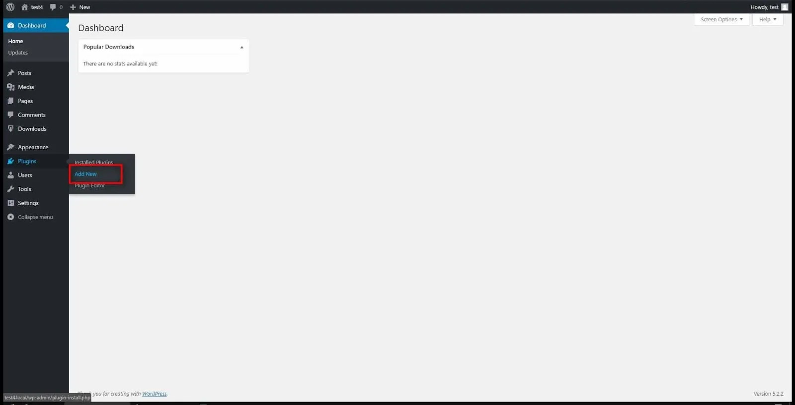 WordPress Add new Plugins menu