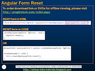 Sql server, .net and c# video tutorial: Angular form reset - Slides