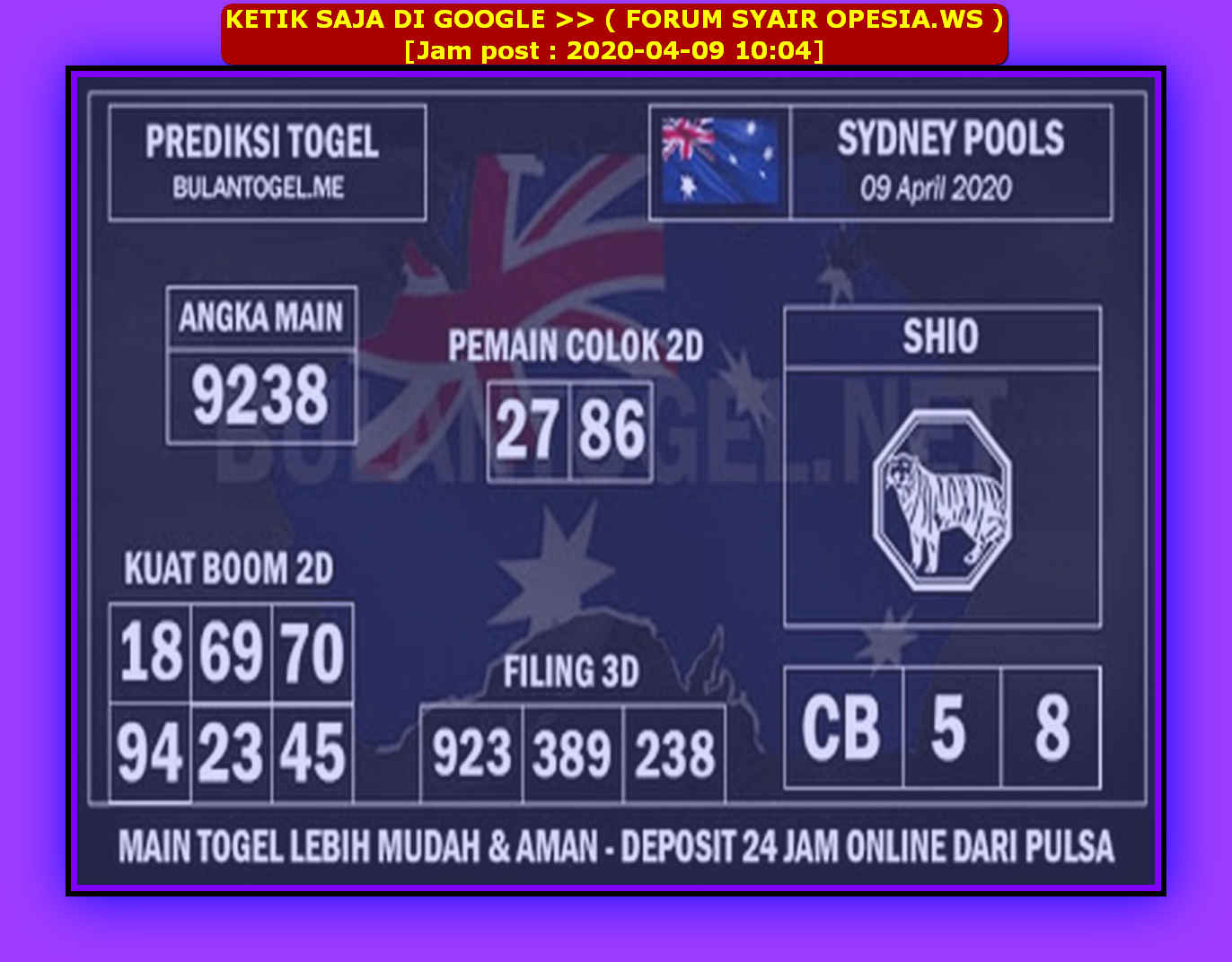Prediksi Syair Sydney 9 April 2020 KODE SYAIR SGP SYAIR