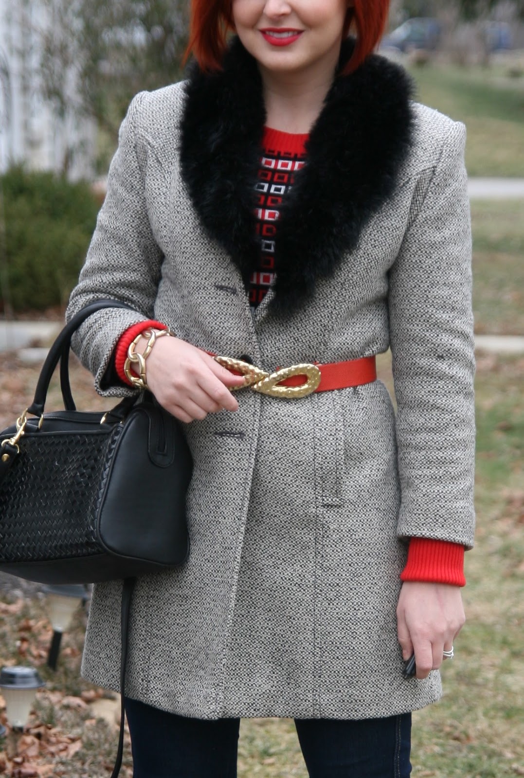 Thrift and Shout: Cute Outfit of the Day: Fur Collared Coat