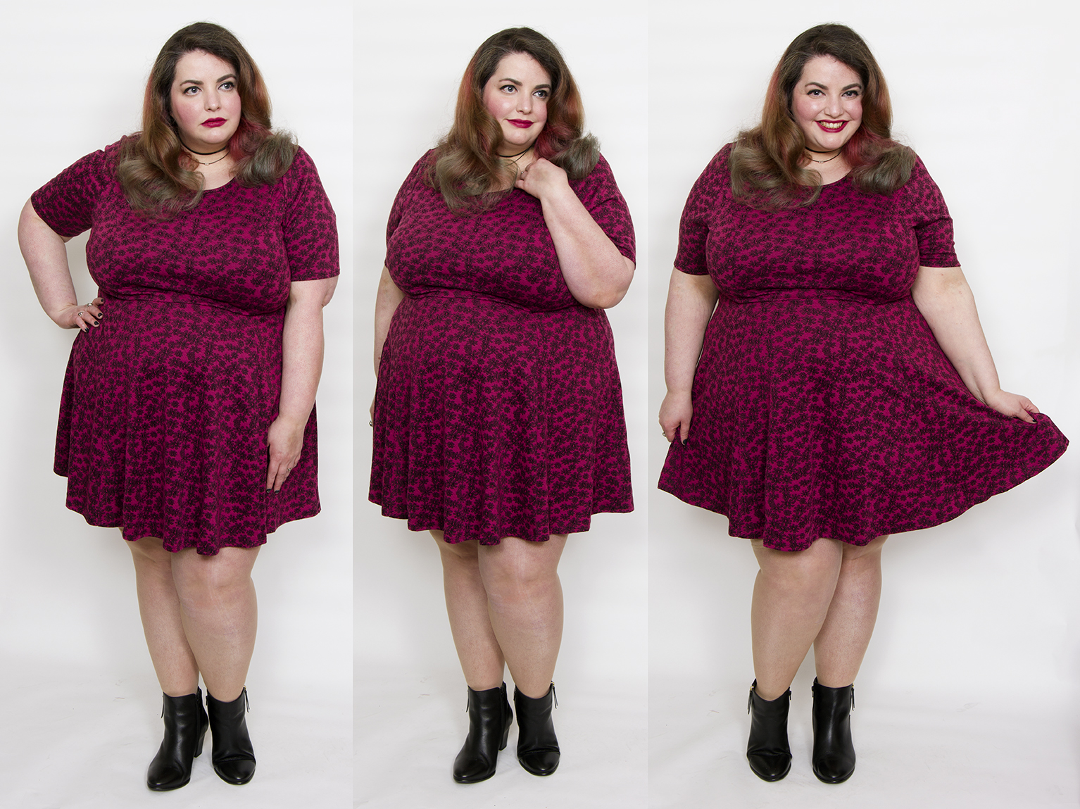 Daisy Cutter - Berry and Black Jacquard Skater Dress from Simply Be ...