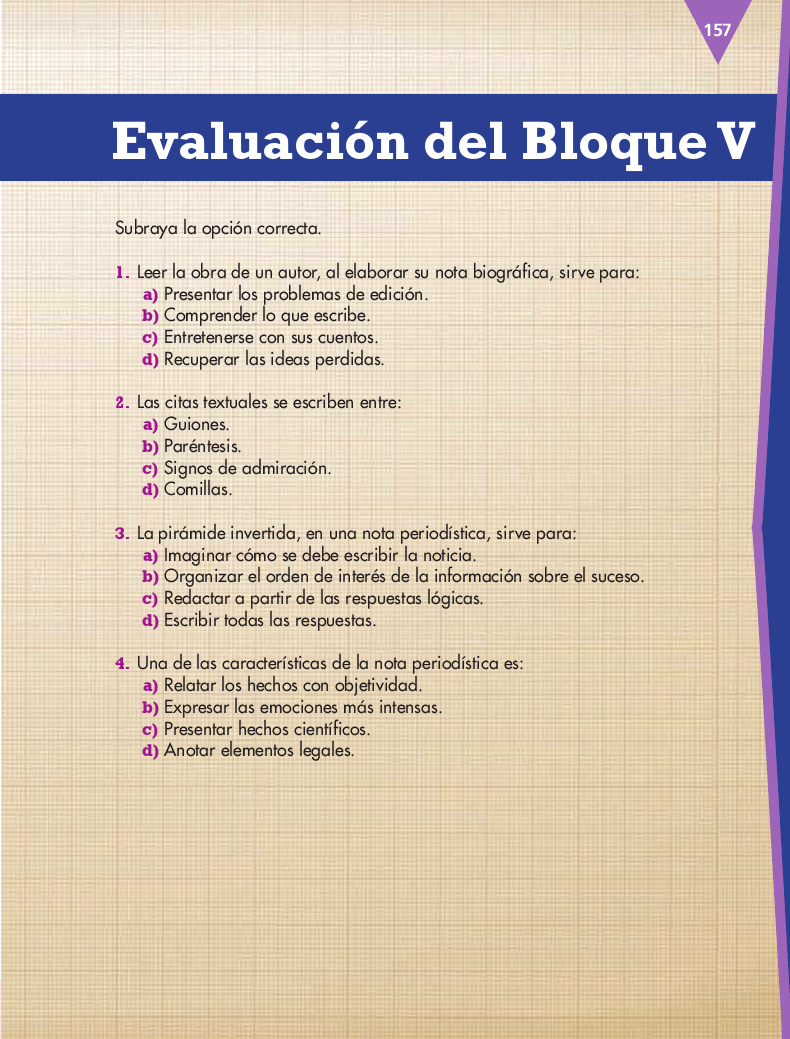 Evaluación del Bloque V  - Español 4to Bloque 5 2014-2015