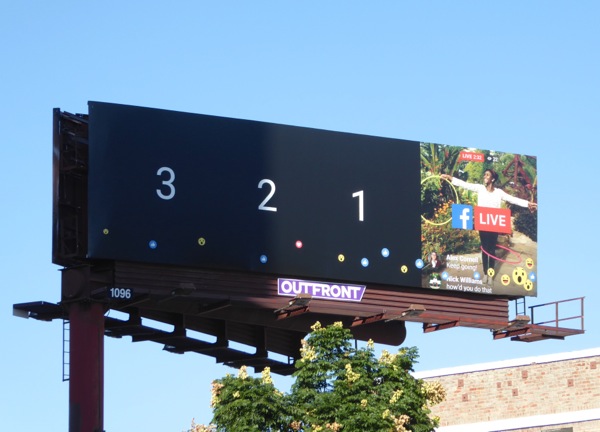Facebook Live hula hoop billboard Sunset Boulevard Facebook Live hula hoop billboard