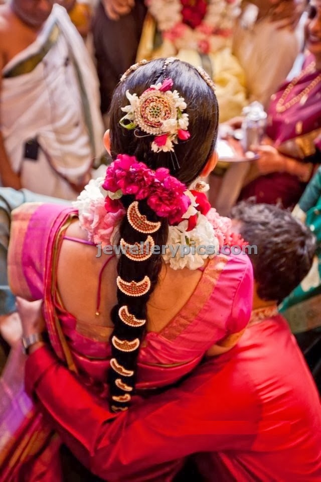 jewellery design pictures Chandravanka hair accessories for Tamil Bride