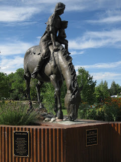Statue of Sacajawea with her infant son on horseback, Livingston, Montana
