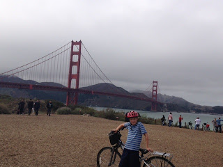 cycling across the Golden Gate Bridge in San Francisco