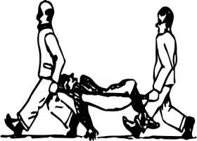 Injured worker carried off in a stretcher after an accident. Injured worker carried off in a stretcher after an accident.