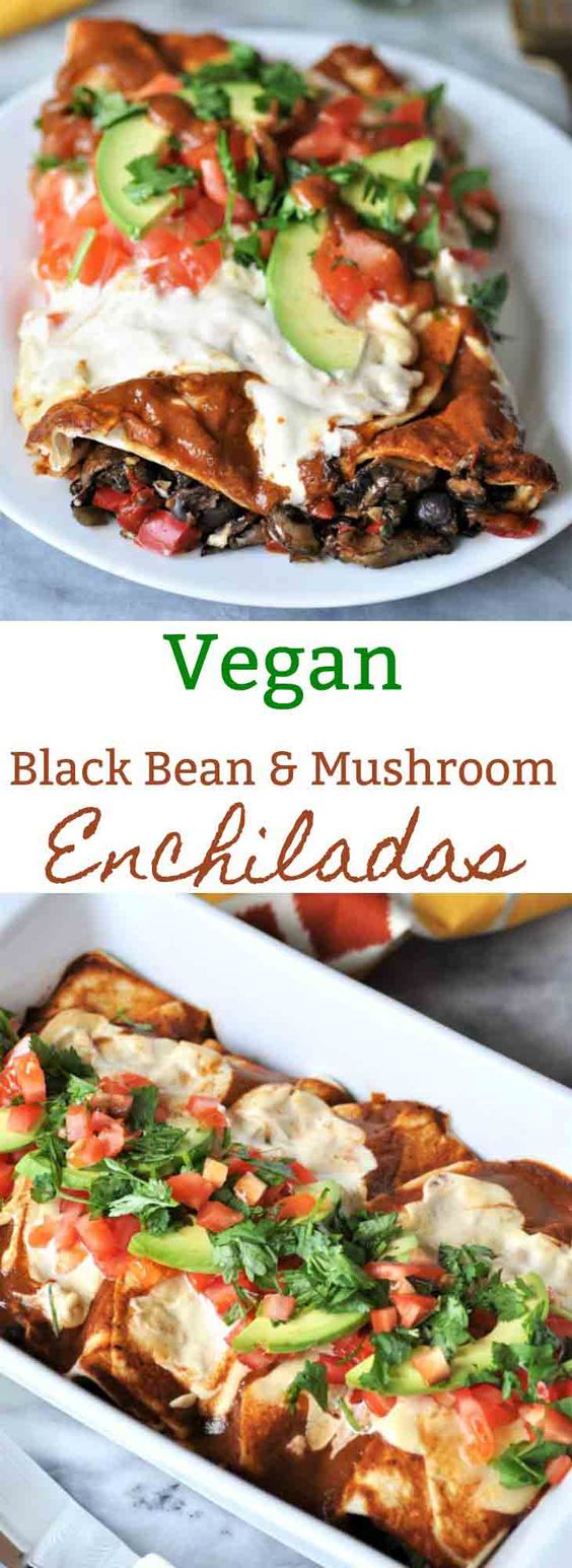 A SPICY VEGAN BLACK BEAN & MUSHROOM ENCHILADAS