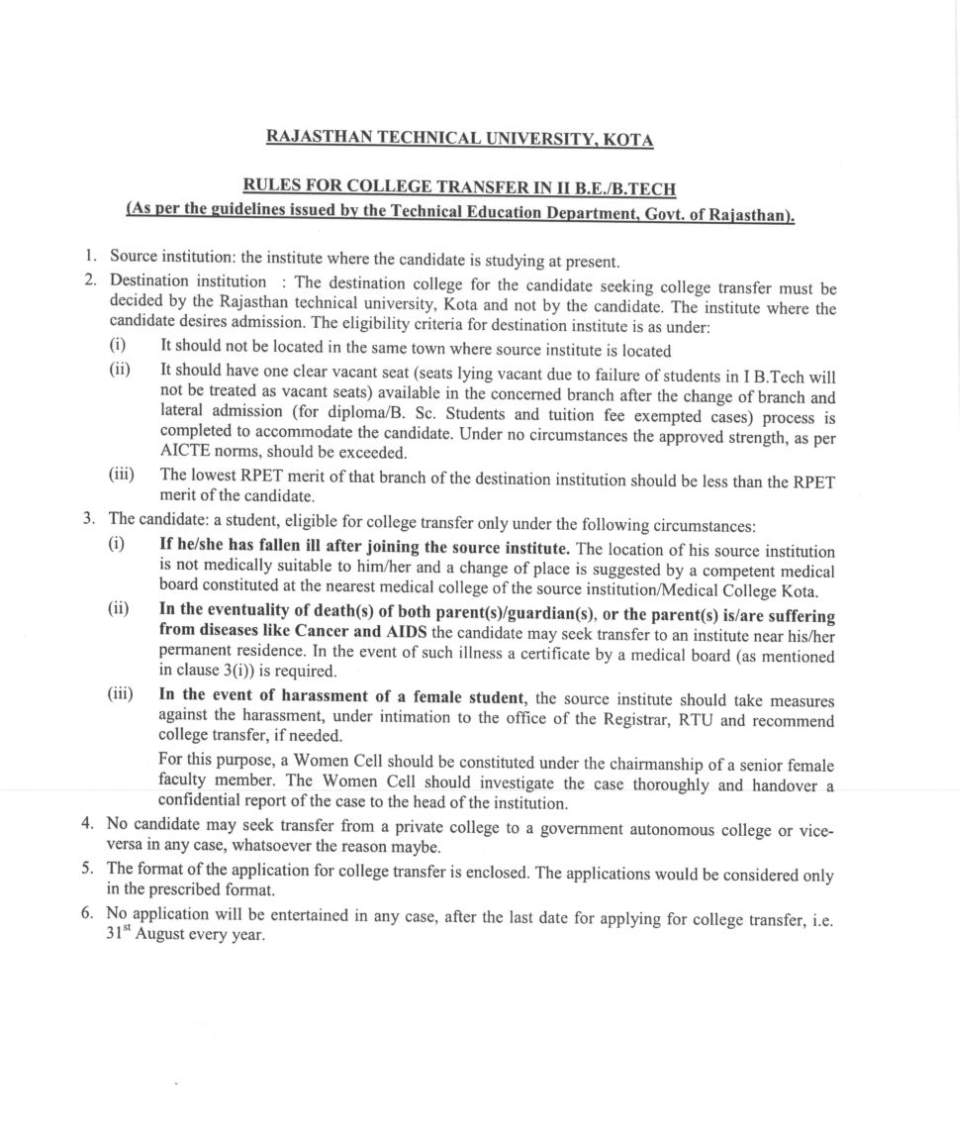 Rtu college transfer , condition for college transfer and other