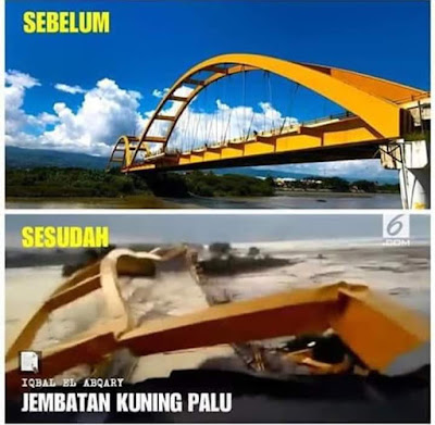 Foto Jembatan Kuning Palu Sebelum dan Sesudah Gempa Tsunami Tahun 2018 