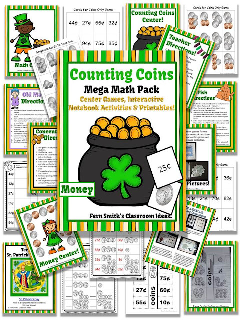 Fern Smith's Classroom Ideas Discounted Bundle St. Patrick's Day Counting Coins and Bills Mega Math Pack With Two FREEBIES!
